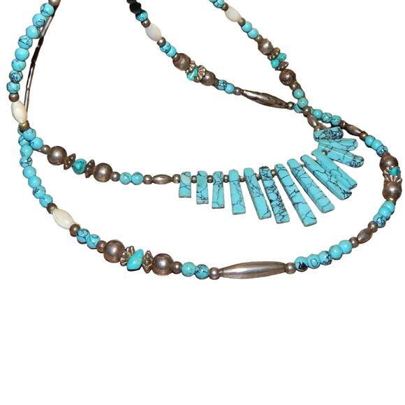 Vintage 2 Tier Turquoise ~MOP ~Silver Necklace - Picture 4 of 8